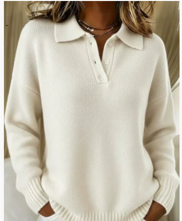 Printed Lapel Sweater Fashion Casual Long - sleeved Button Pullover Top Knitted Clothing For Women - Serenity Spaces