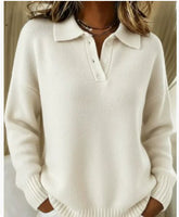 Printed Lapel Sweater Fashion Casual Long - sleeved Button Pullover Top Knitted Clothing For Women - Serenity Spaces