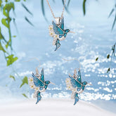 Hummingbird Pendant Necklace Eardrop Set - Serenity Spaces