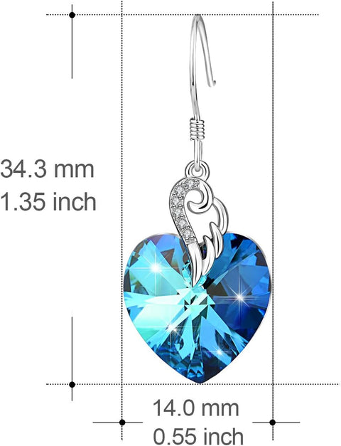 Austrian Crystal Heart Drop Dangle Earrings for Women Sterling Silver Heart Earrings Christmas Gift Birthday Gift Anniversary Jewelry Gift for Women