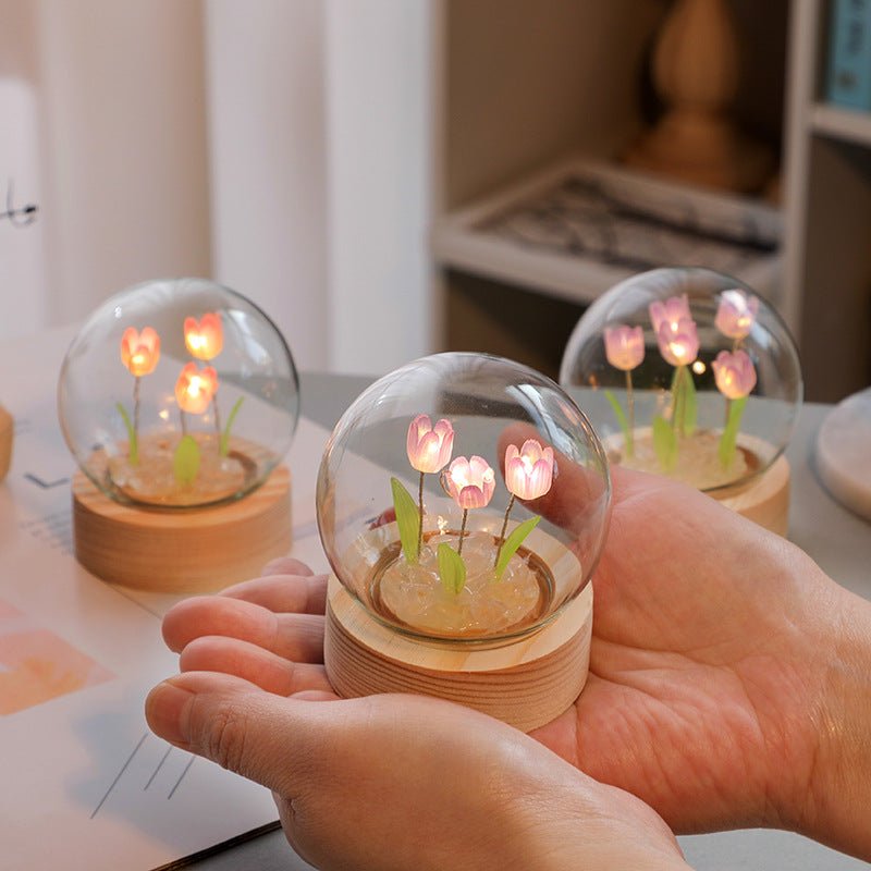 Artificial Tulip Flower Night Light Ornaments Handmade DIY Bedside Lamp LED Night Lamp Bedroom Decor Birthday Gifts Table Lamp - Serenity Spaces