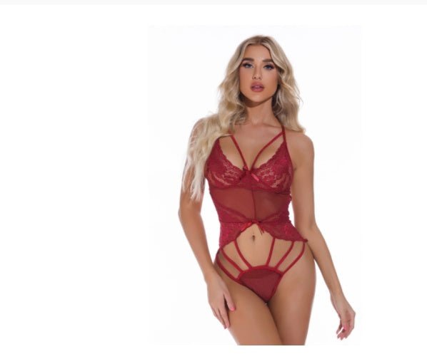 Dark Button Lingerie Lace Stitching Perspective Wrap Chest Sling Jumpsuit Women - Serenity Spaces