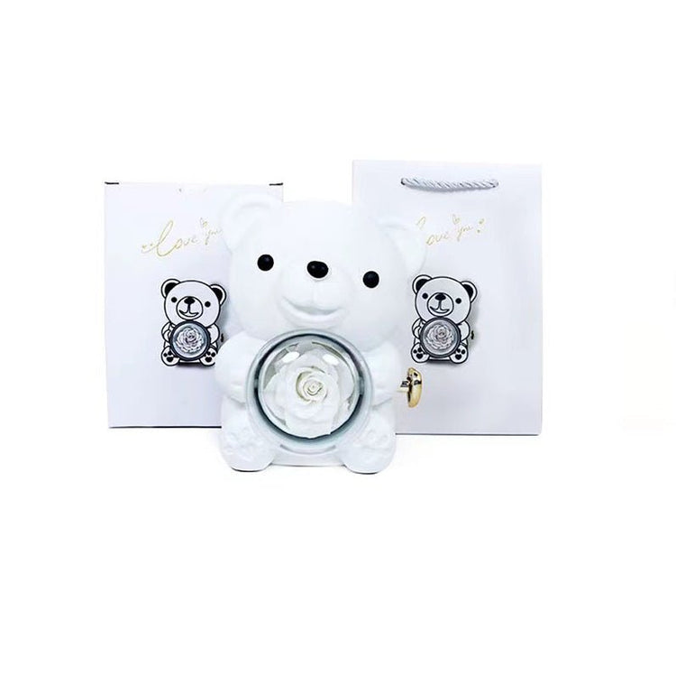 Eternal Rose Teddy Bear Gifts Box With Necklace Rotate Rose Jewelry Box Valentine Wedding Storage Gift Case For Women Girlfriend - Serenity Spaces