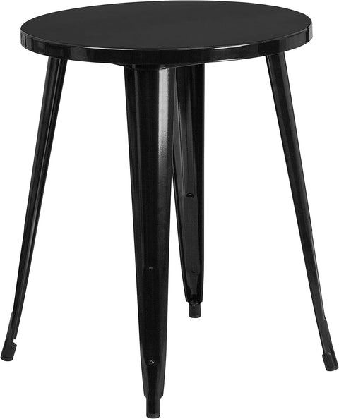 Thomas Commercial Grade 24" round Black Metal Indoor-Outdoor Table Set with 4 Vertical Slat Back Chairs