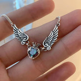 Vintage Gothic Heart Crown Angel Wings Pendant Necklaces For Women Fashion Exquisite Love Shape Clavicle Chain Choker Jewelry Fashion Jewelry - Serenity Spaces