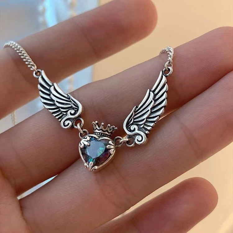 Vintage Gothic Heart Crown Angel Wings Pendant Necklaces For Women Fashion Exquisite Love Shape Clavicle Chain Choker Jewelry Fashion Jewelry - Serenity Spaces
