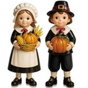 Pack Figurines Thanksgiving Statues Resin Tabletop 2 Fall Pilgrim Couple