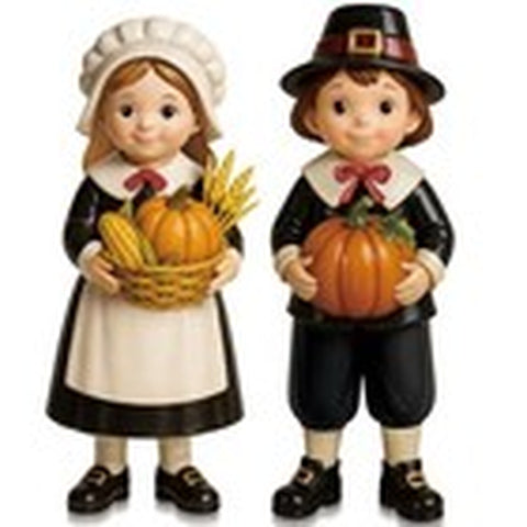 Pack Figurines Thanksgiving Statues Resin Tabletop 2 Fall Pilgrim Couple