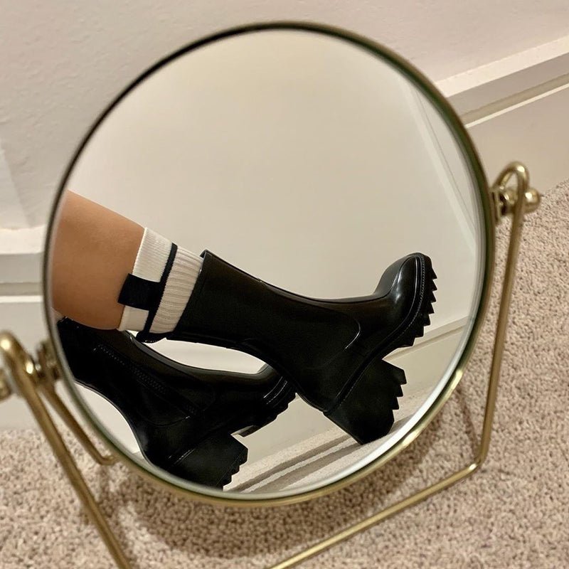 Thick - soled block heel square toe boots - Serenity Spaces