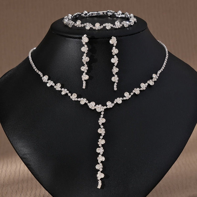 Rhinestone Pearl Earrings And Necklace Set Women - Serenity Spaces