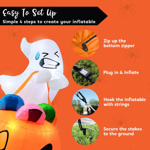 5Ft Halloween Inflatables Light up Cute Ghost Lift Pumpkin,Halloween Inflatables Outdoor Decorations,Blow up Halloween Yard Decorations
