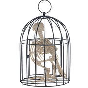 9.5" Skeleton Crow in a Cage Halloween Decoration