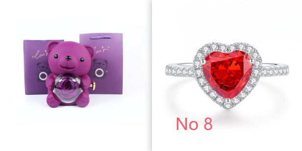 Eternal Rose Teddy Bear Gifts Box With Necklace Rotate Rose Jewelry Box Valentine Wedding Storage Gift Case For Women Girlfriend - Serenity Spaces