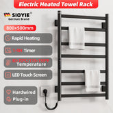 SIOYIE Towel Warmer Bathroom Wall Mounted 6 Bars Electric Towel Drying, 150 W 500 800 MM Heated Towel Rack With Intelligent Touch Screen Timer And Temperature Control Black Left - Serenity Spaces