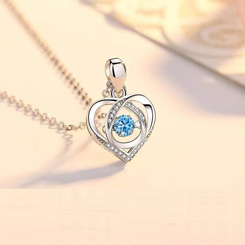 S925 Beating Heart - shaped Necklace Women Luxury Love Rhinestones Necklace Jewelry Gift For Valentine&