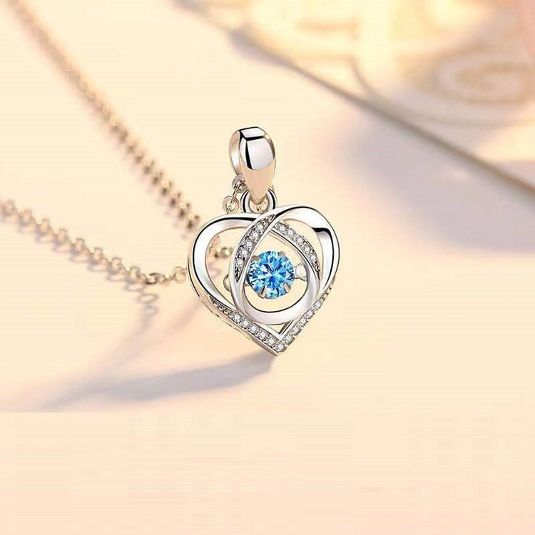 S925 Beating Heart - shaped Necklace Women Luxury Love Rhinestones Necklace Jewelry Gift For Valentine&