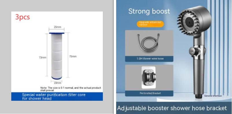 The Third Gear Adjustable Strong Supercharged Shower Head Household Bath Shower Hose Shower Head - Serenity Spaces