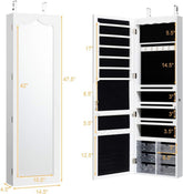 Jewelry Cabinet Armoire, Wall Mount Door Hanging, Lockable Jewelry Organizer with 47.5&