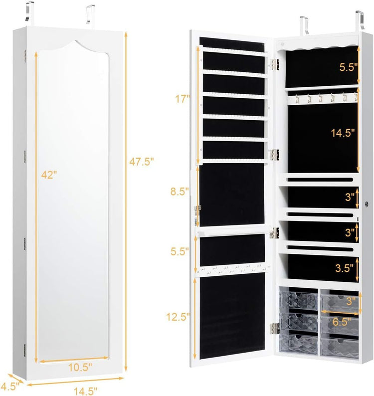 Jewelry Cabinet Armoire, Wall Mount Door Hanging, Lockable Jewelry Organizer with 47.5&