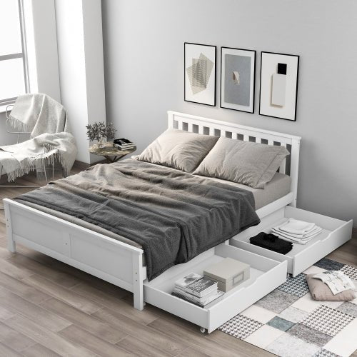 Wooden Solid White Pine Storage Bed With Drawers Bed Furniture Frame For Adults, Kids, Teenagers 4ft6 Double White 190x135cm - Serenity Spaces