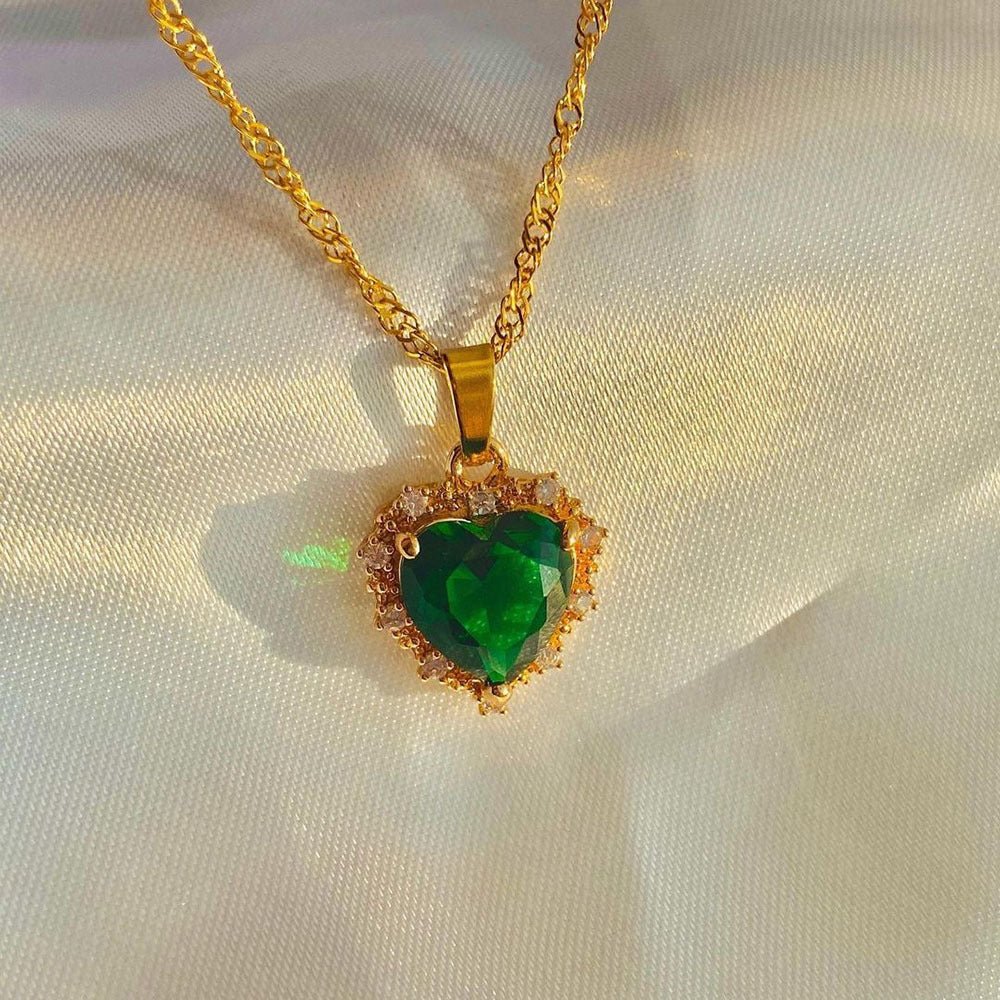 Colorful Rhinestones Heart - shped Necklace Love Gold Clavicle Chain Ins Personalized Jewelry For Women Valentine&