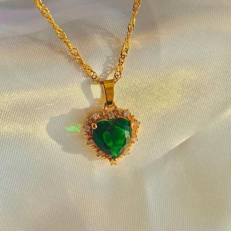 Colorful Rhinestones Heart - shped Necklace Love Gold Clavicle Chain Ins Personalized Jewelry For Women Valentine&