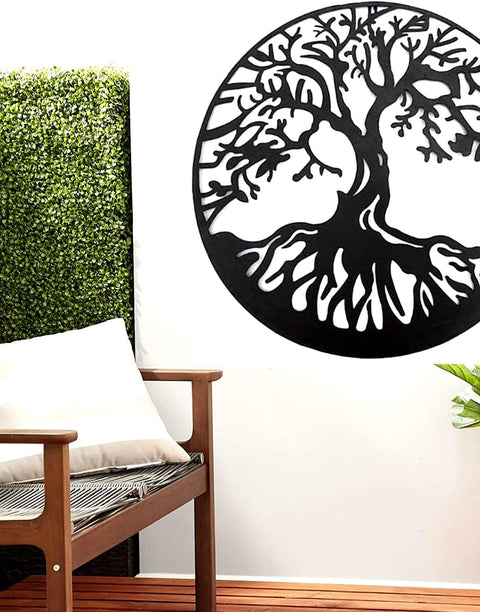 20230 Metal Wall Art Tree Circle of Life round Hanging Sculptures Indoor Living Room Outdoor Garden Patio Decor Black 24 Inch