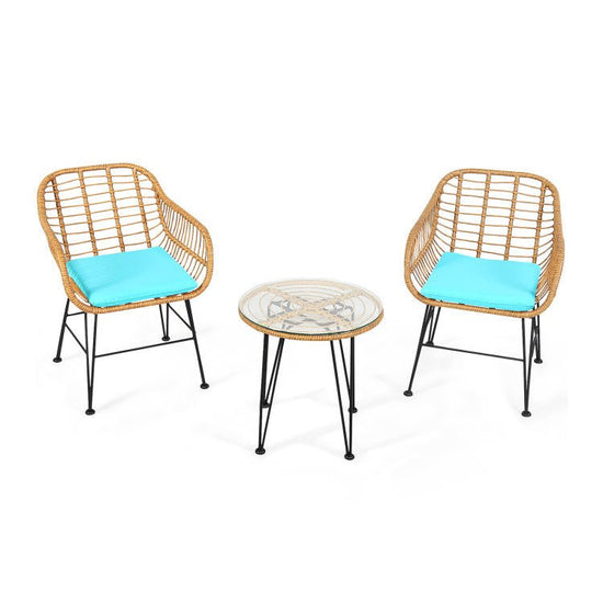 3 Pieces Rattan Furniture Set With Cushioned Chair Table - Serenity Spaces