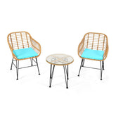 3 Pieces Rattan Furniture Set With Cushioned Chair Table - Serenity Spaces