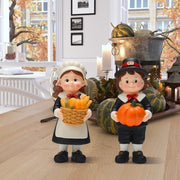 Pack Figurines Thanksgiving Statues Resin Tabletop 2 Fall Pilgrim Couple