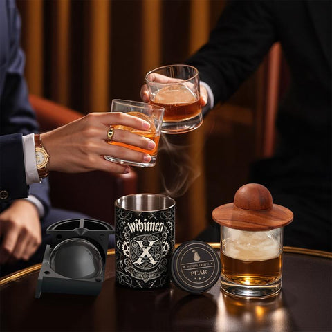 Old Fashioned Whiskey Smoker Kit – Cocktail Smoker Gift Set with 2 Glasses, 6 Wood Chip Flavors & Clear Ice Makers, Bourbon Whiskey Gifts for Men (Butane Not Included)