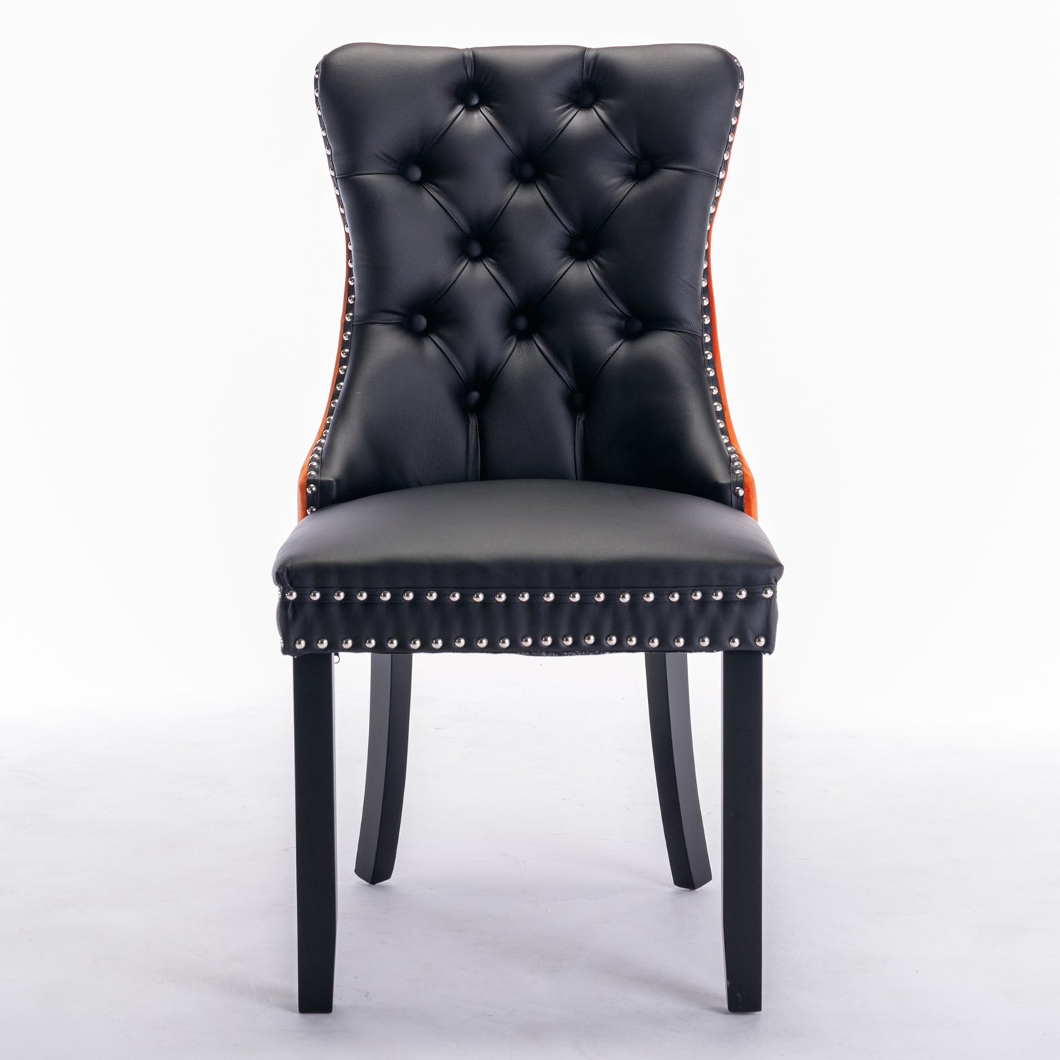 AA Furniture, Nikki Collection Modern, High End Tufted Solid Wood Contemporary PU And Velvet Upholstered Dining Chair With Wood Legs Nailhead Trim 2Pcs Set Black Orange, SW2101BO - Serenity Spaces