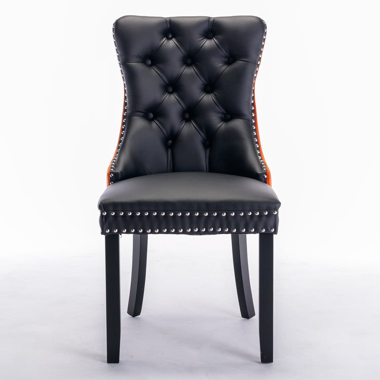 AA Furniture, Nikki Collection Modern, High End Tufted Solid Wood Contemporary PU And Velvet Upholstered Dining Chair With Wood Legs Nailhead Trim 2Pcs Set Black Orange, SW2101BO - Serenity Spaces