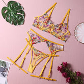 Ellolace Lingerie Sensual Lace Underwear Transparent Embroidery 3 - Piece Garters - Serenity Spaces