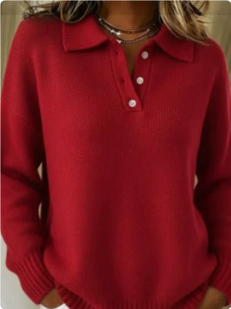 Printed Lapel Sweater Fashion Casual Long - sleeved Button Pullover Top Knitted Clothing For Women - Serenity Spaces