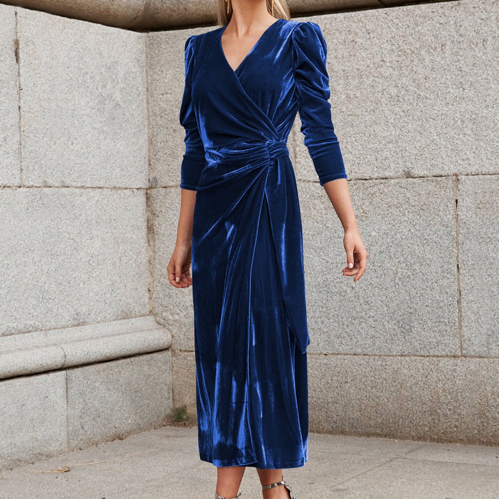 Gold Velvet High Sense Dress Elegant Temperament - Serenity Spaces