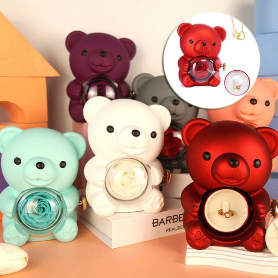 Eternal Rose Teddy Bear Gifts Box With Necklace Rotate Rose Jewelry Box Valentine Wedding Storage Gift Case For Women Girlfriend - Serenity Spaces