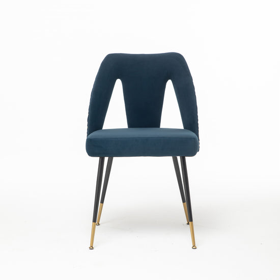 A&A Furniture,Akoya Collection Modern Contemporary Velvet Upholstered Dining Chair With Nailheads And Gold Tipped Black Metal Legs,Blue,Set Of 2 - Serenity Spaces