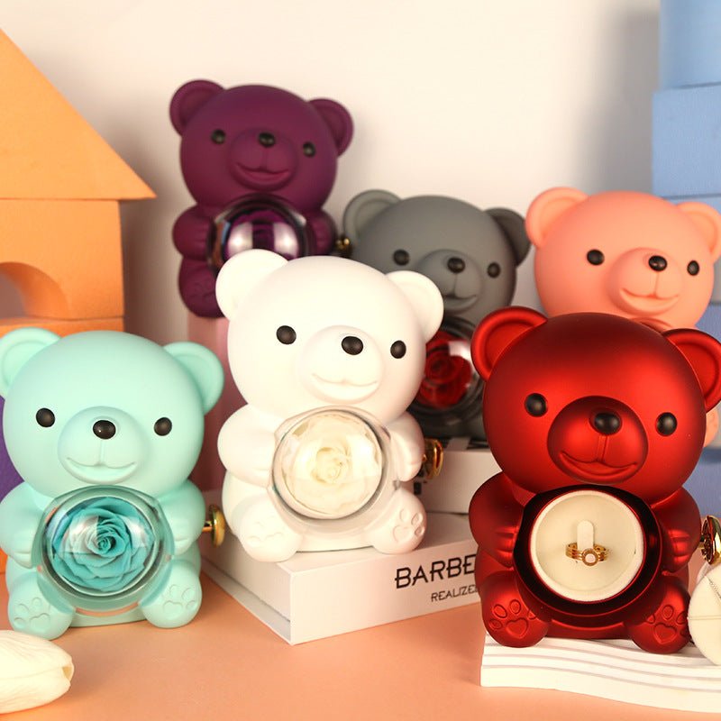 Eternal Rose Teddy Bear Gifts Box With Necklace Rotate Rose Jewelry Box Valentine Wedding Storage Gift Case For Women Girlfriend - Serenity Spaces