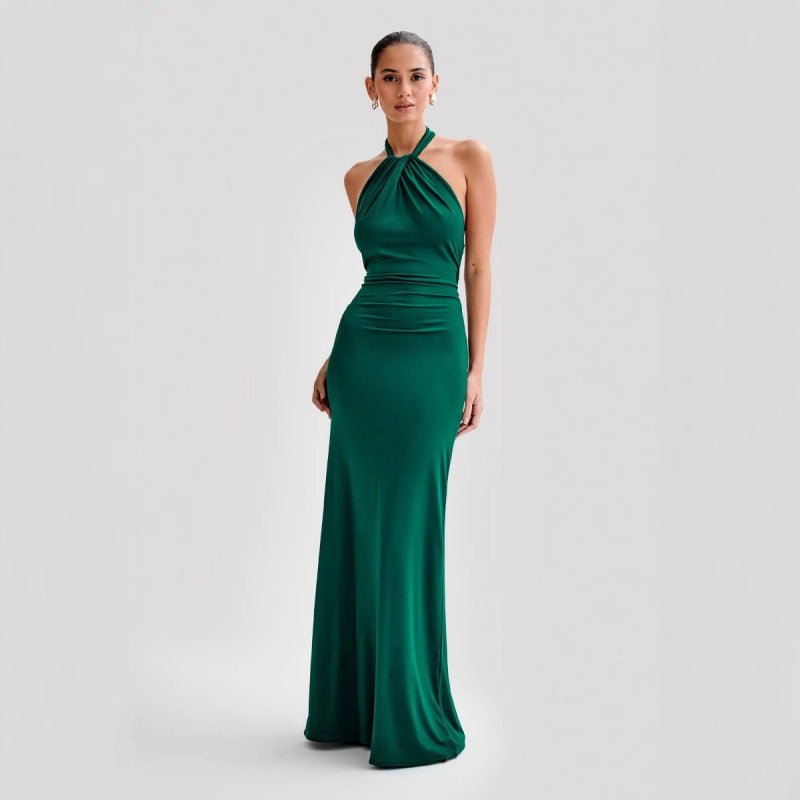Ins Bodycon Halter Dress Sexy Backless Slim Fit Waist Slimming Maxi Dresses Prom Party Club Clothing For Women - Serenity Spaces