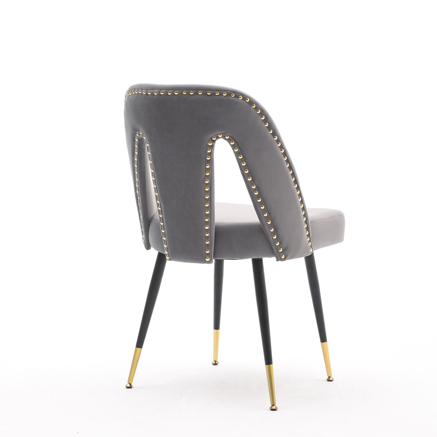 AA Furniture,Akoya Collection Modern Contemporary Velvet Upholstered Dining Chair With Nailheads And Gold Tipped Black Metal Legs Gray Set Of 2 - Serenity Spaces