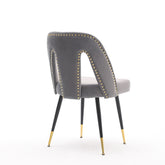 AA Furniture,Akoya Collection Modern Contemporary Velvet Upholstered Dining Chair With Nailheads And Gold Tipped Black Metal Legs Gray Set Of 2 - Serenity Spaces