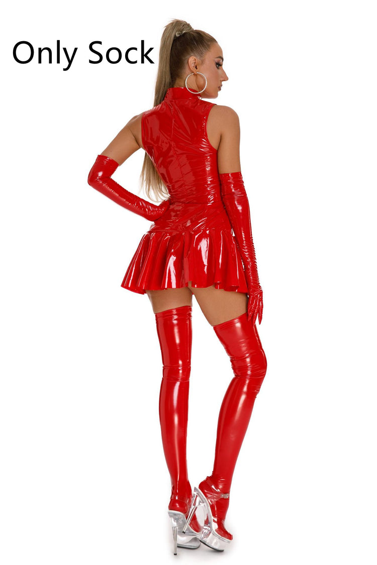 Patent PU Leather Mirror Lingerie Women Tight One Piece Dress - Serenity Spaces