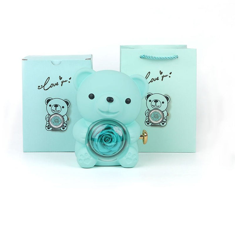 Rotating Bear Gift Box Rose Jewelry Box - Serenity Spaces