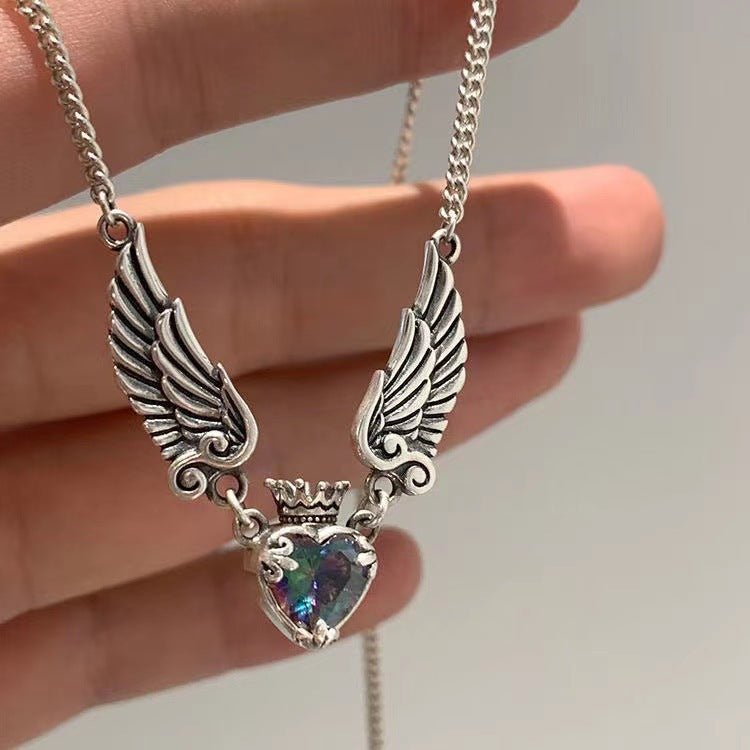 Vintage Gothic Heart Crown Angel Wings Pendant Necklaces For Women Fashion Exquisite Love Shape Clavicle Chain Choker Jewelry Fashion Jewelry - Serenity Spaces