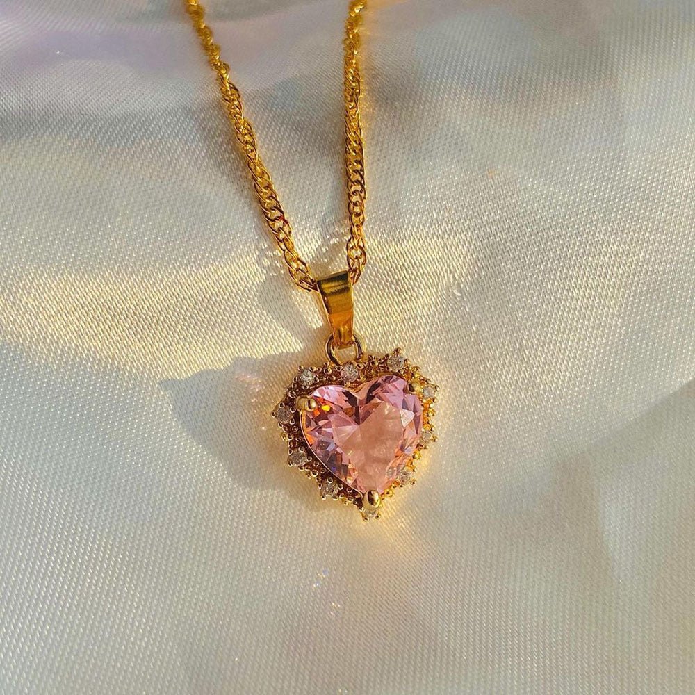 Colorful Rhinestones Heart - shped Necklace Love Gold Clavicle Chain Ins Personalized Jewelry For Women Valentine&
