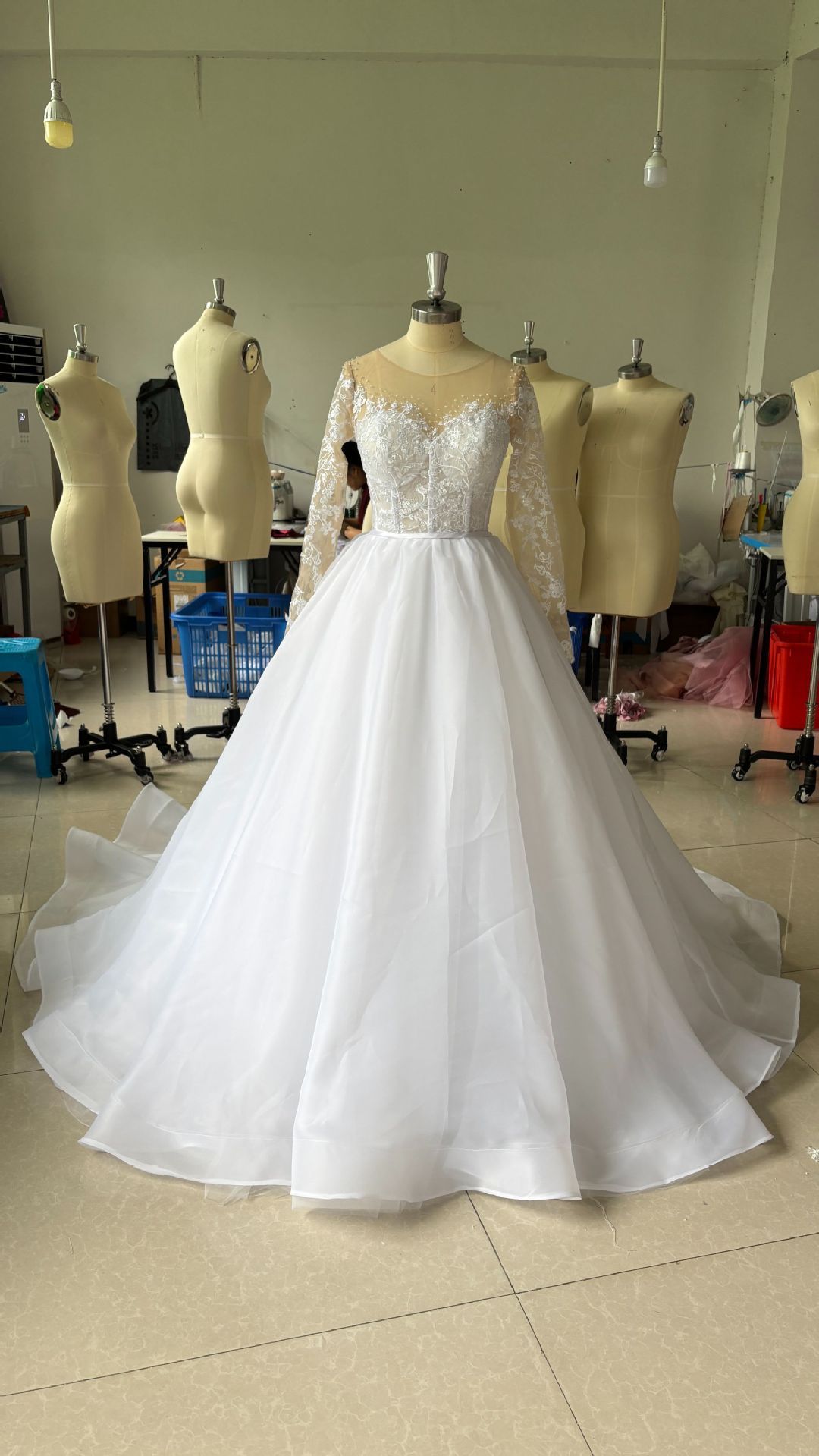Embroidered Long Sleeve Off - the - shoulder Wedding Dress - Serenity Spaces