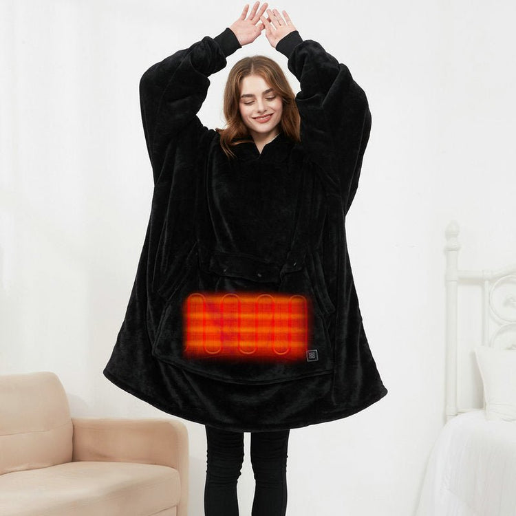 USB Heated Wearable Blanket Oversized Lazy Hoodie With Large Heating Area Back Cozy Warm Sherpa Hoodie Blanket No Battery Pack - Serenity Spaces