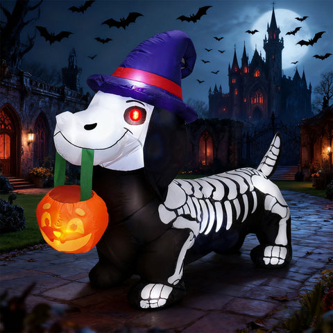 5 FT Halloween Inflatables Light up Pumpkin Skeleton Wiener Dog Long Halloween Inflatables Outdoor Decorations,Blow up Halloween Yard Decorations
