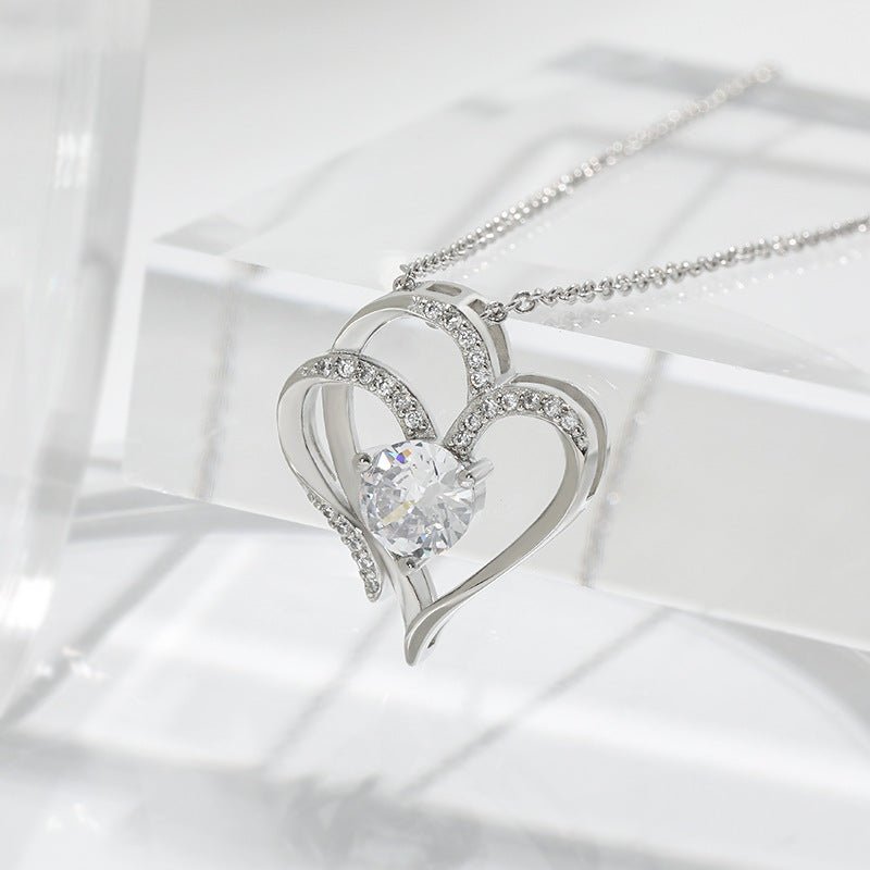 Zircon Double Love Necklace With Rhinestones Ins Personalized Heart - shaped Necklace Clavicle Chain Jewelry For Women Valentine&